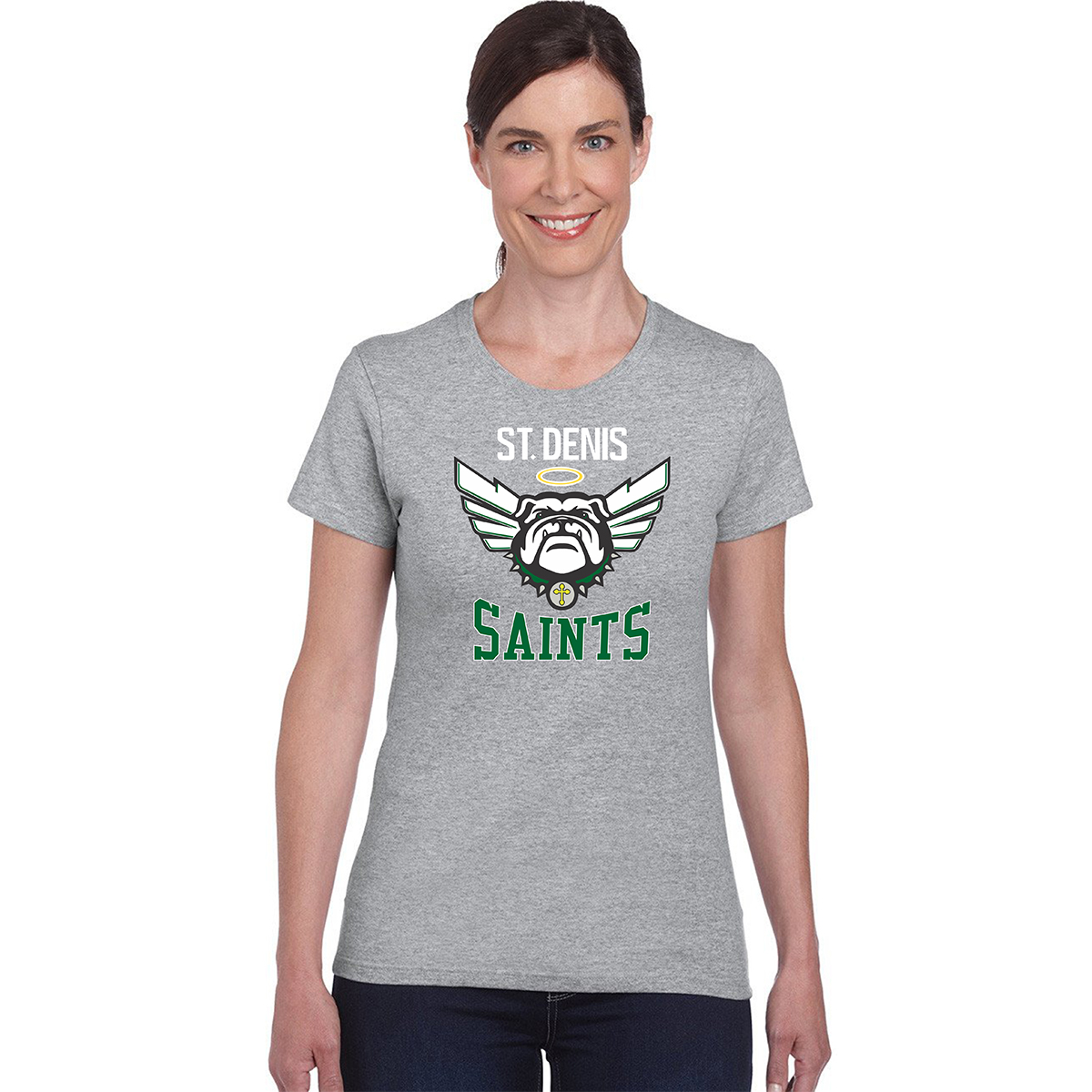 St. Denis Saints Adult 100% Cotton T-Shirt Full-Size Saints Logo ...
